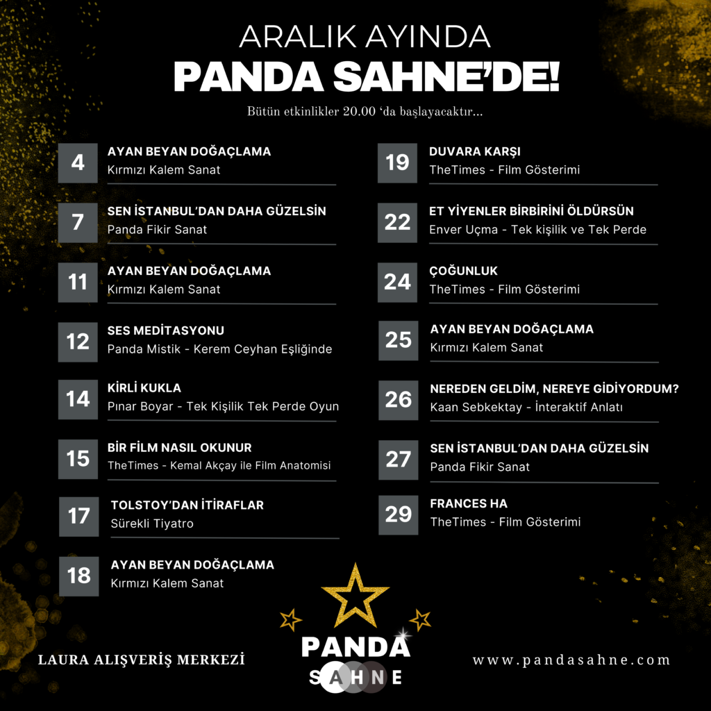 Panda Sahne Antalya Aralık Takvimi Programı Etkinlikleri Panda Sahne Panda Sahne Antalya Aralık Takvimi, Programı, Etkinlikleri